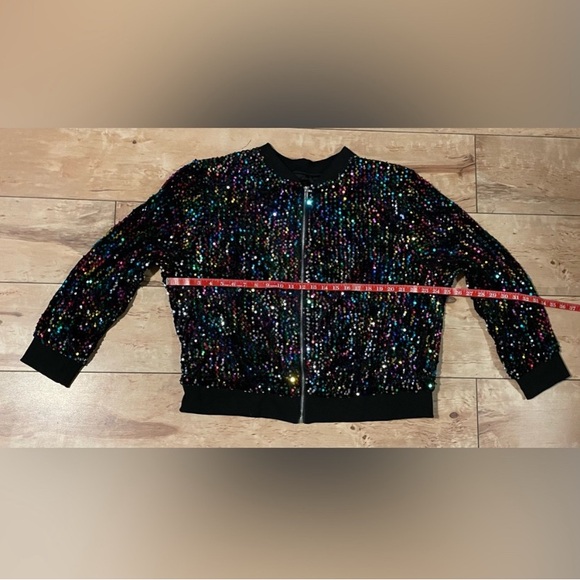 2XL SHEIN Black Zip Up Sequin Bomber Jacket - Picture 3 of 5